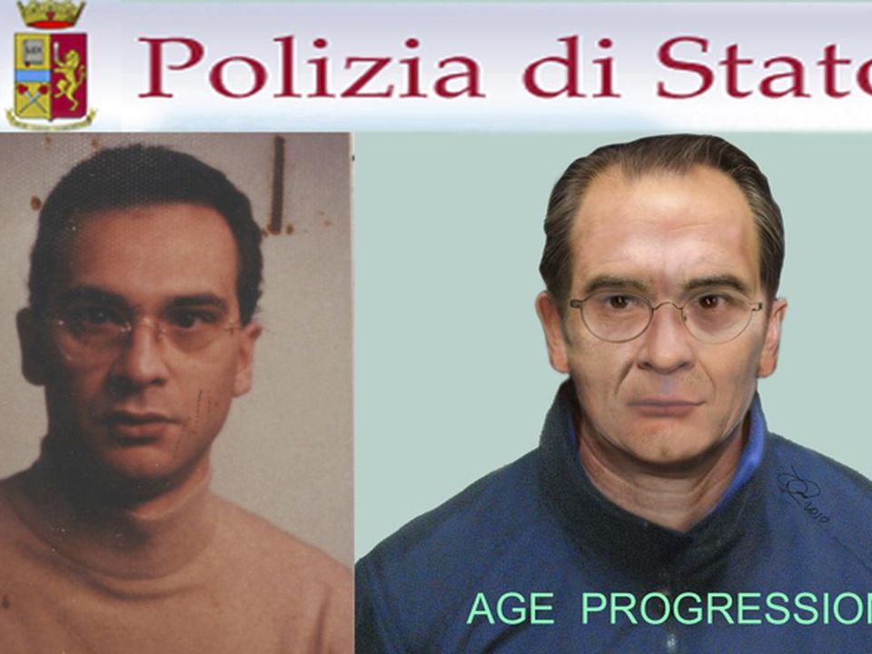 A composite picture showing a computer generated image released by the Italian Police, right, and a picture of Mafia top boss Matteo Messina Denaro