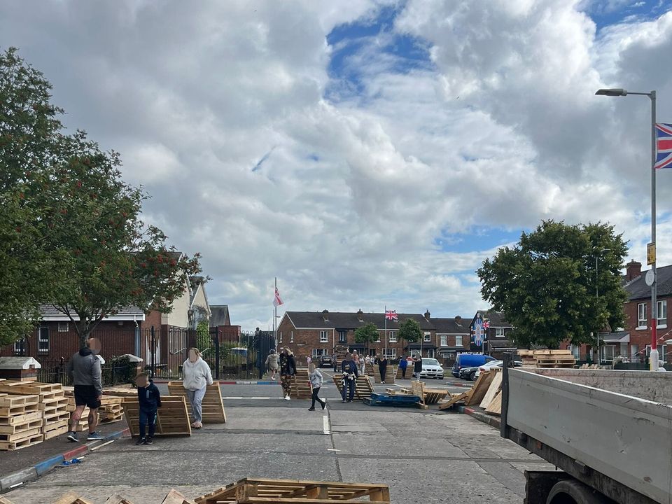 The bonfire build underway in north Belfast