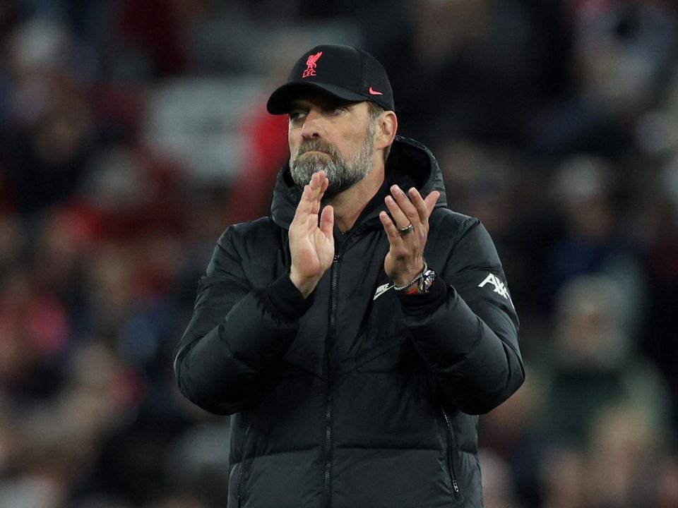 Liverpool manager Jurgen Klopp applauds fans after the Premier League draw with Tottenham Hotspur