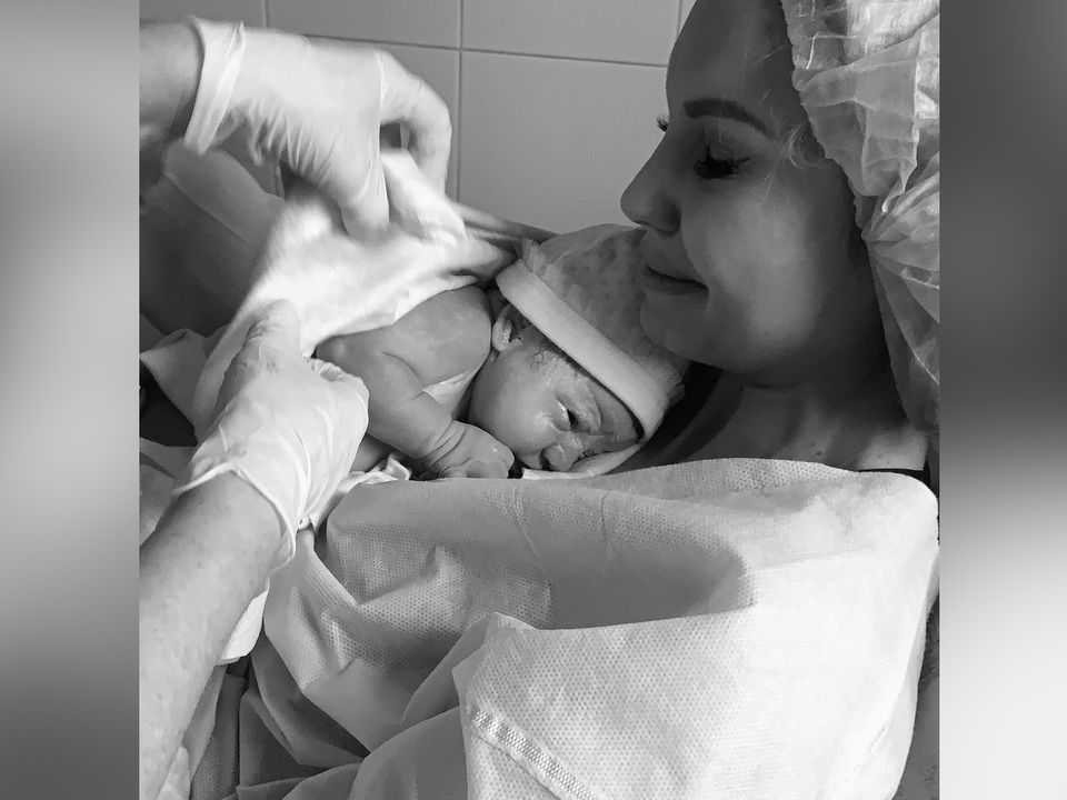 Rosanna shared a photo of the emotional moment she held Sophia in her arms for the first time. Photo: Rosanna Davison/Instagram