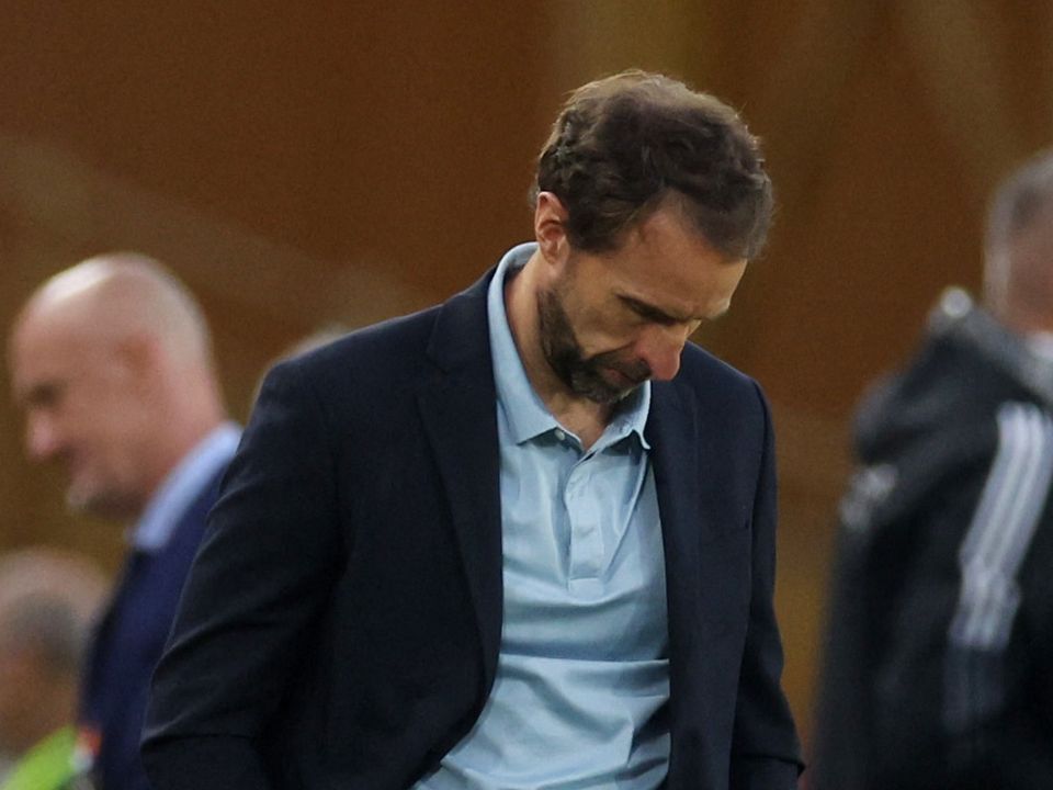 England manager Gareth Southgate looks dejected after the defeat to Hungary. Photo: Paul Childs/Reuters