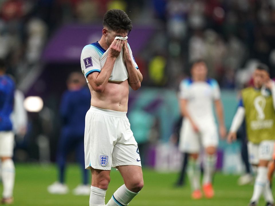 England's Declan Rice appears dejected after the FIFA World Cup Group B match at the Al Bayt Stadium in Al Khor, Qatar. Picture date: Friday November 25, 2022.