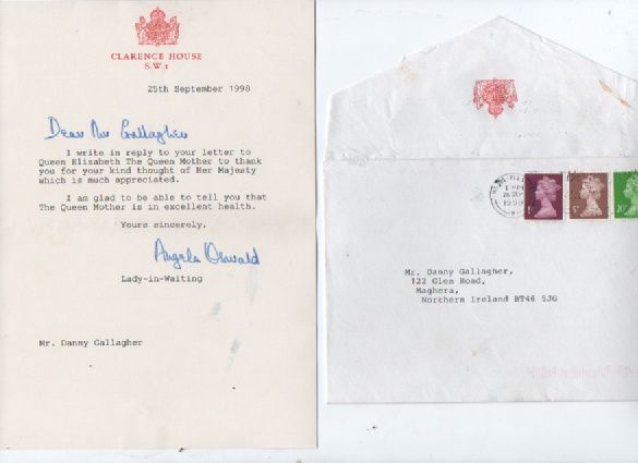 Danny Gallagher Northern Ireland Faith Healer letter to the Queen