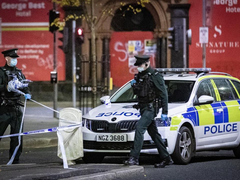 Horror: Police at the scene of one of the stabbings in the Donegall Square West area of Belfast. Pic: Kevin Scott / Belfast Telegraph