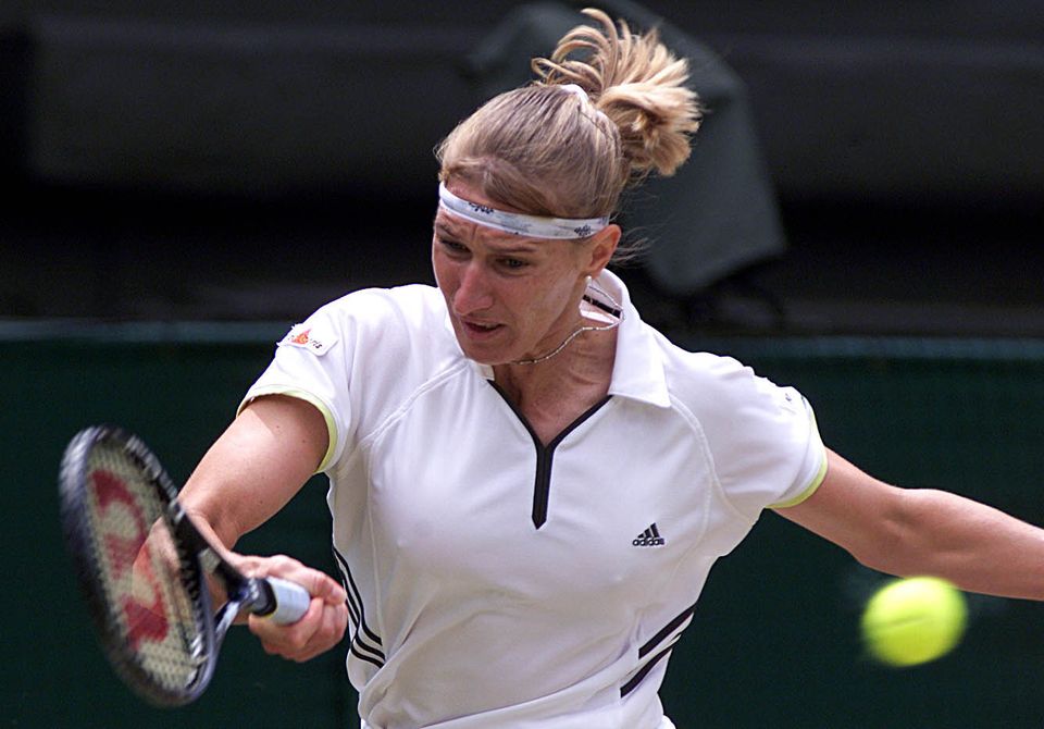 No Commercial Use: Germany's Steffi Graf in action against America's Lindsay Davenport during the Final of the Ladies' Singles at Wimbledon.