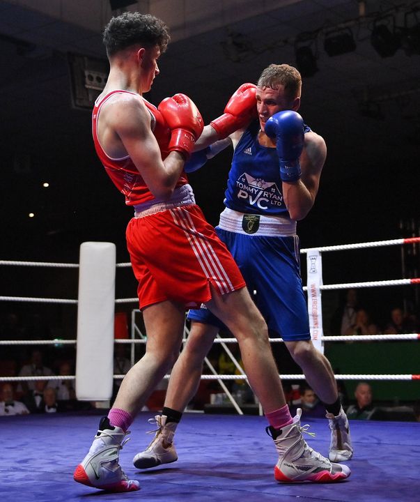 Dean Walsh (right) and Jon McConnell during their bout at the IABA National Elite Boxing Championships Finals