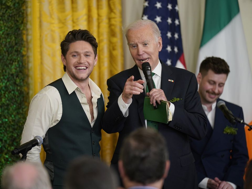 Niall Horan with US President Joe Biden during a St Patrick’s Day Celebration reception (Niall Carson/PA)
