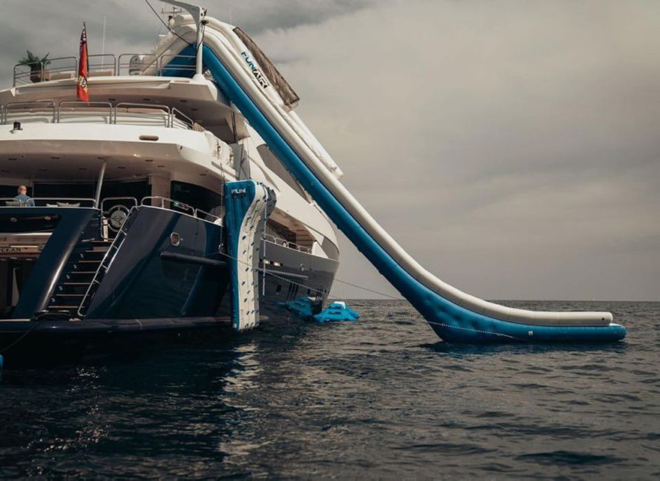 A slide hangs off the side of the luxury yacht McGregor is using for his Italian holiday