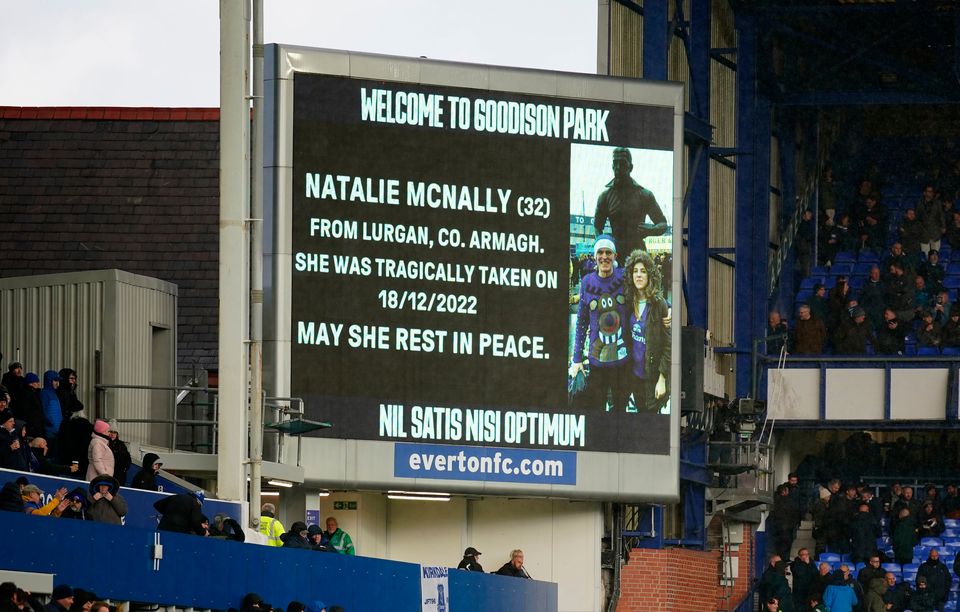 The big-screen tribute to Natalie at yesterday’s Everton game