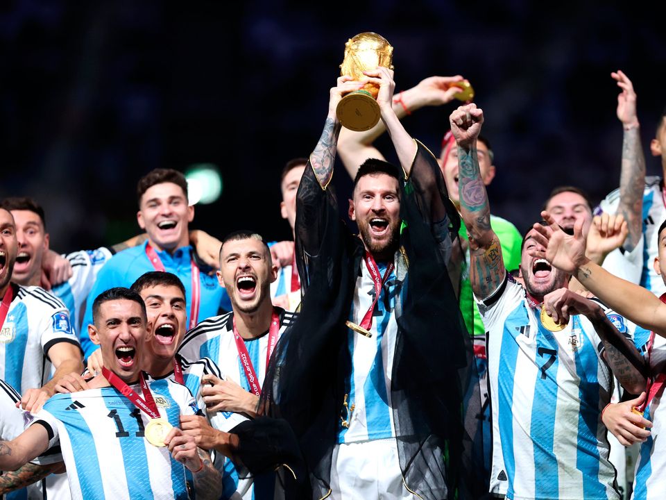 Argentina legend Lionel Messi lifts the World Cup trophy