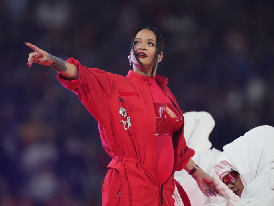 Rihanna performs during the halftime show at the NFL Super Bowl 57 football game between the Kansas City Chiefs and the Philadelphia Eagles (Ross D. Franklin/AP)