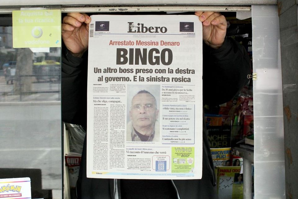 Italian newspapers with the news of fugitive Matteo Messina Denaro's arrest on January 17
