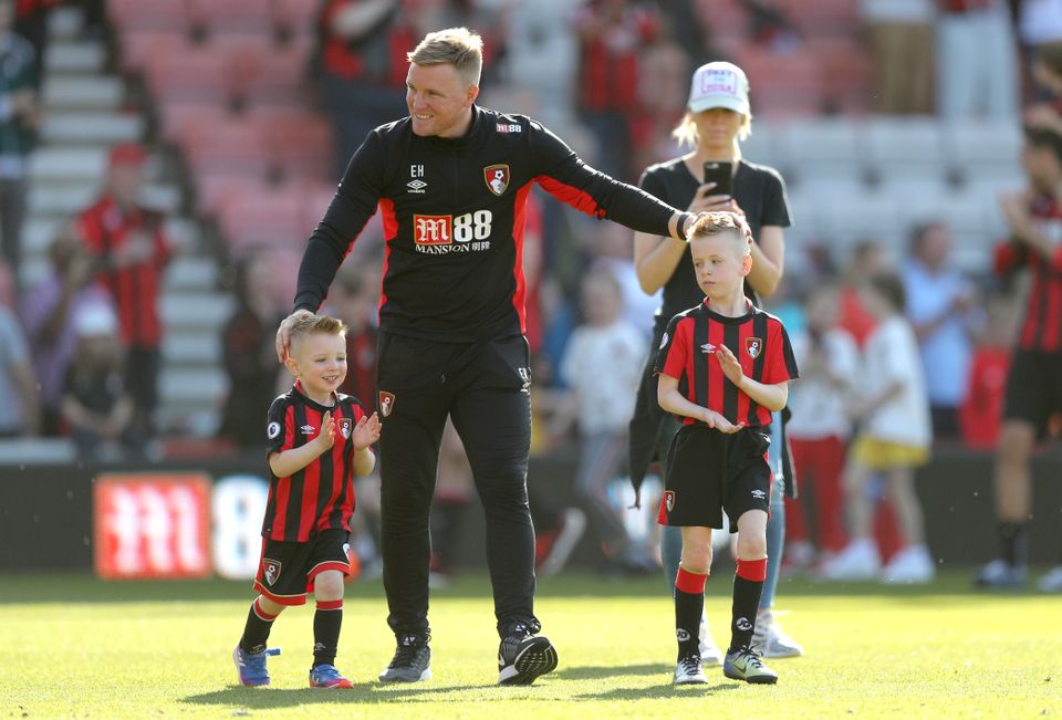 Howe during his time at Bournemouth with his sons Harry and Rocky (Andrew Matthews/PA)
