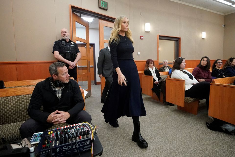 Gwyneth Paltrow enters the courtroom for her ski crash trial, in Park City, Utah, yesterday. Photo: Rick Bowmer/via Reuters