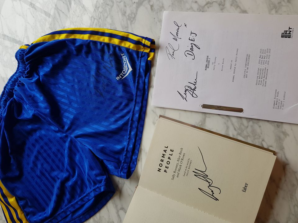Paul Mescal's signed GAA shorts, a signed script of the first episode of 'Normal People' and a signed hardback book of scripts
