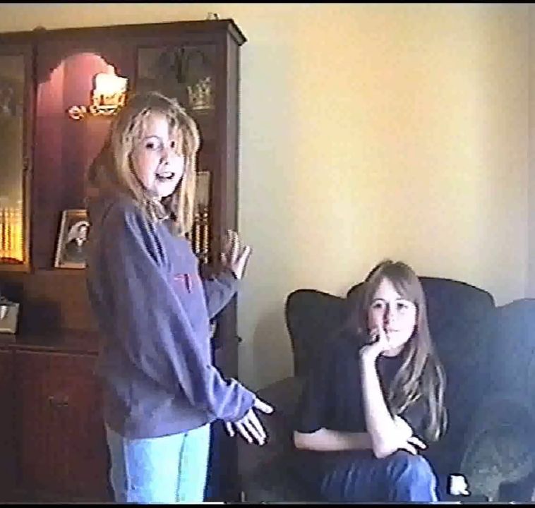 Natalie (left) and Jayne perform a magic trick.