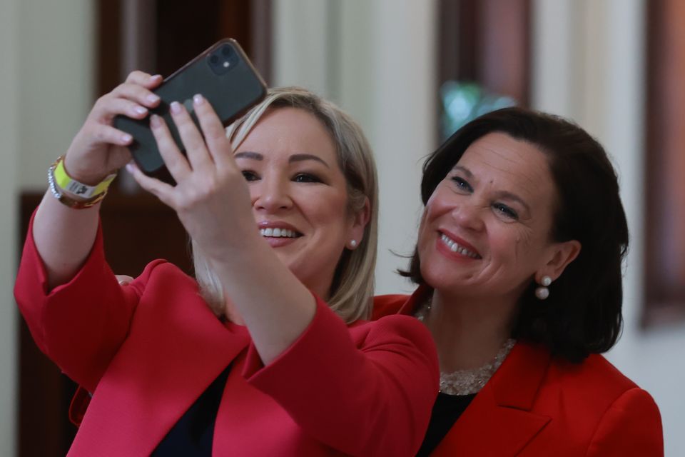 Sinn Fein Vice President Michelle O’Neill (left) said the party’s result in the council elections was ‘momentous’ (Liam McBurney/PA)