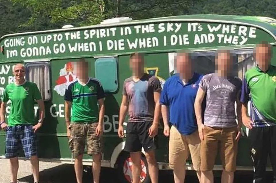 Sex Beast Noel Cowan,(first left, Tartan Shorts) and a  bunch of Northern Ireland loving mates travelled to the Euros in 2016.