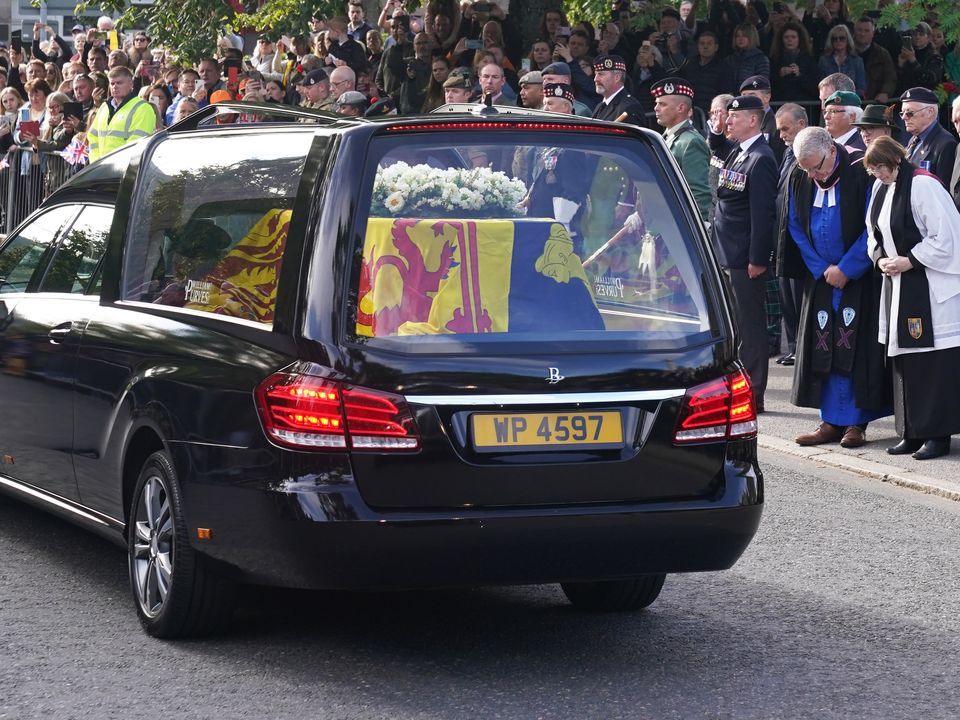 The hearse carrying the body of Queen Elizabeth