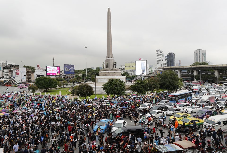 A rally at Victory Monument in Bangkok (Sakchai Lalit/AP)