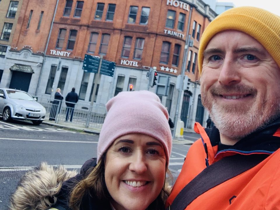 Daragh and his wife Sarah outside the Trinity City Hotel