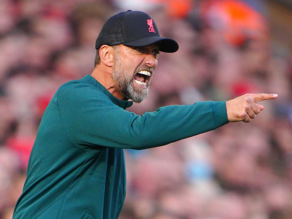 Liverpool manager Jurgen Klopp shouts from the touchline during the Premier League match at Anfield, Liverpool. Picture date: Saturday October 1, 2022.