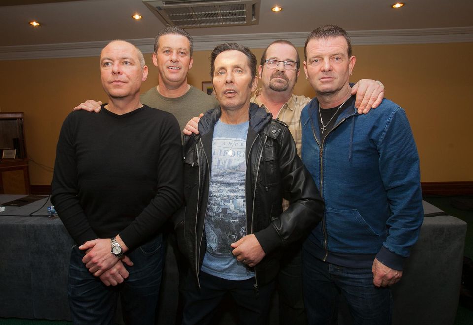 Aslan (from the left) Alan Downey, Rodney O' Brien, , Christy Dignam, Joe Jewell and Billy McGuinness at the Gresham Hotel, Dublin, in 2014. Photo: Collins