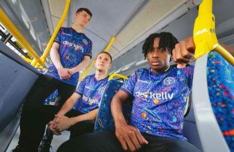 The 2022 FAI Cup Shirt using the iconic Dublin Bus seat pattern design.