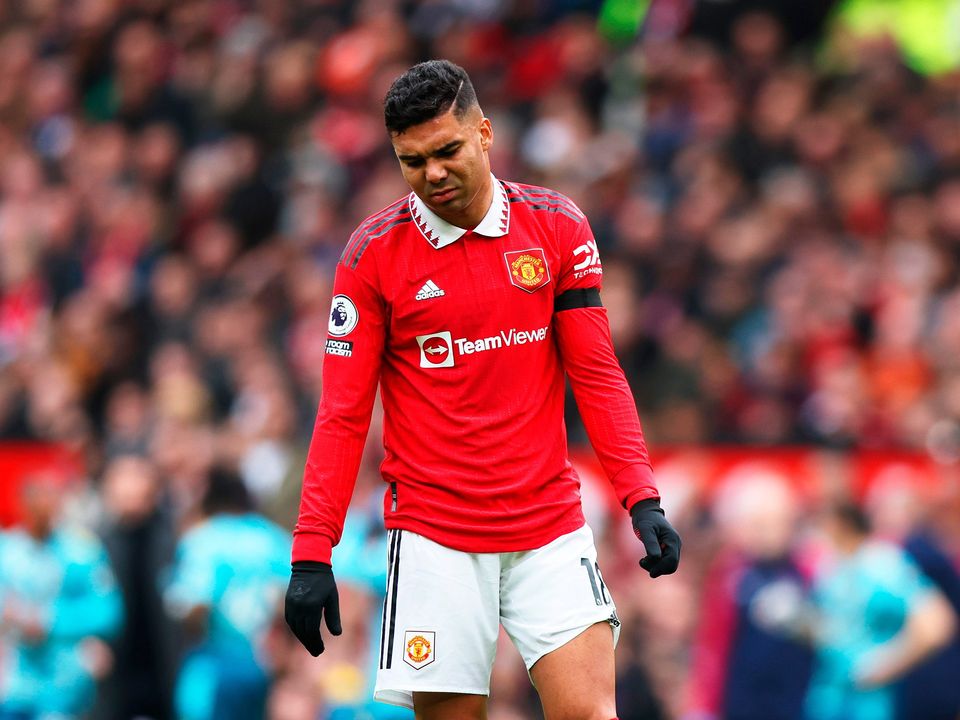 Absence: By the time Casemiro completes his new four-game ban he will have been ineligible for eight of United’s last 16 matches. Photo: Getty