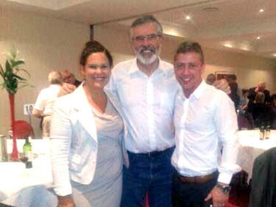 Mary Lou McDonald, Gerry Adams and Jonathan Dowdall before Dowdall's fall from grace.
