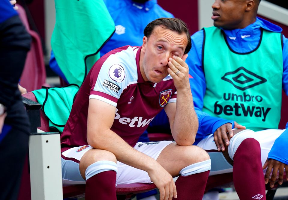 Mark Noble was emotional on the occasion of his last home game for West Ham (Adam Davy/PA)
