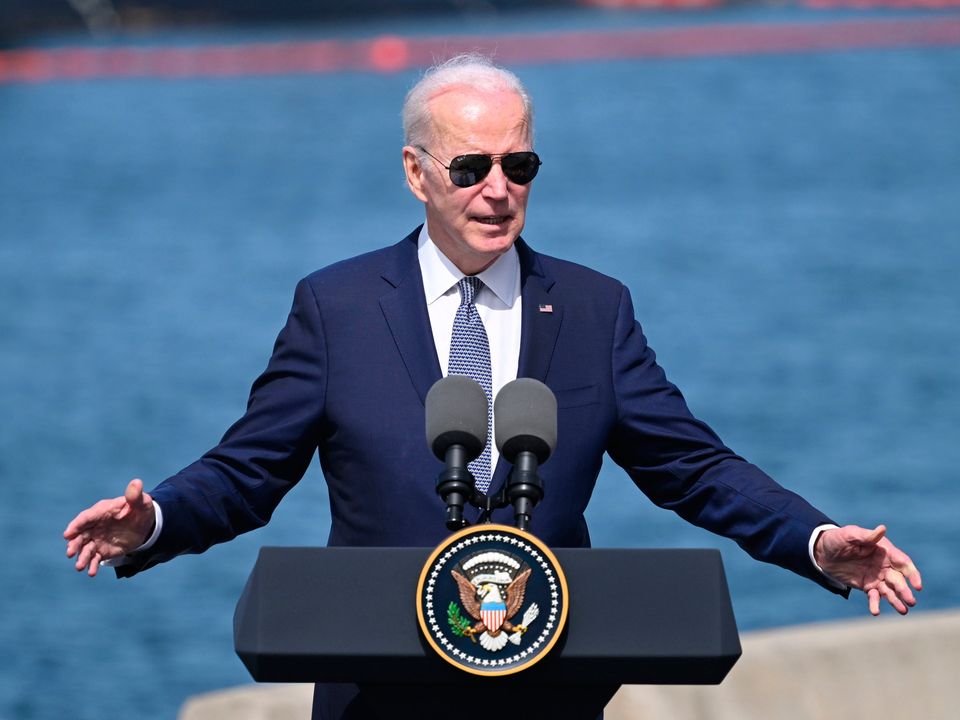 US President Joe Biden during a meeting with British Prime Minister Rishi Sunak and the Prime Minister of Australia Anthony Albanese at Point Loma naval base in San Diego, US. PA