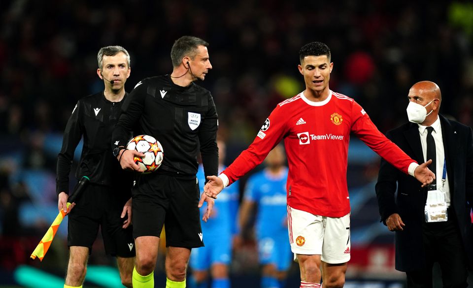 Cristiano Ronaldo complained to referee Slavko Vincic at half-time on Tuesday (Martin Rickett/PA)
