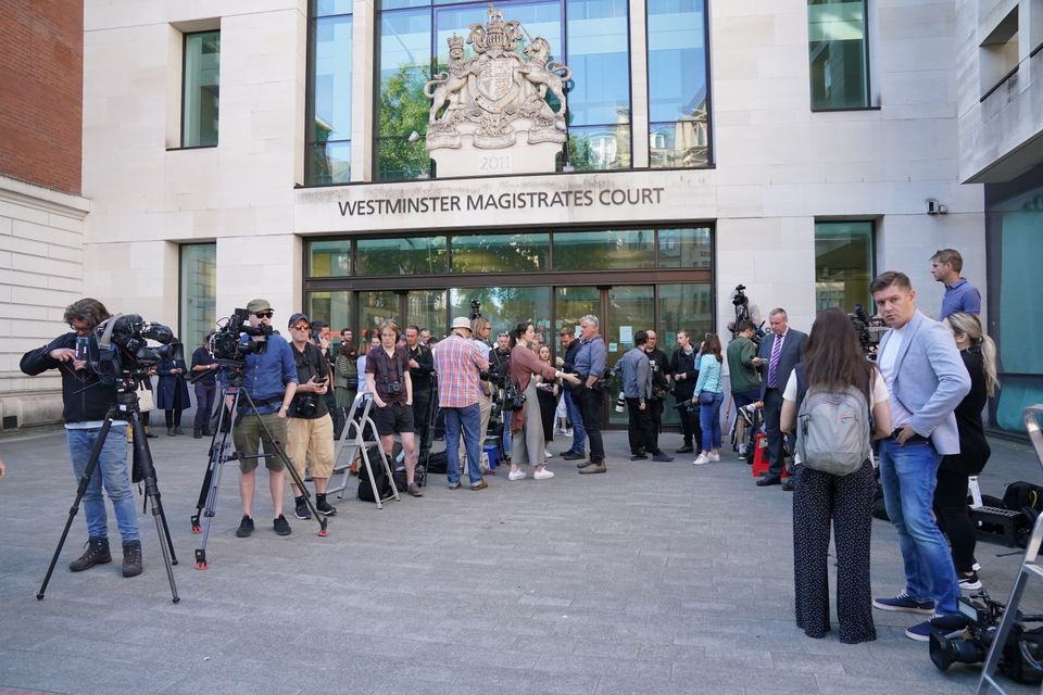 The media gathered outside Westminster Magistrates’ Court to await the arrival of Kevin Spacey (Jonathan Brady/PA)