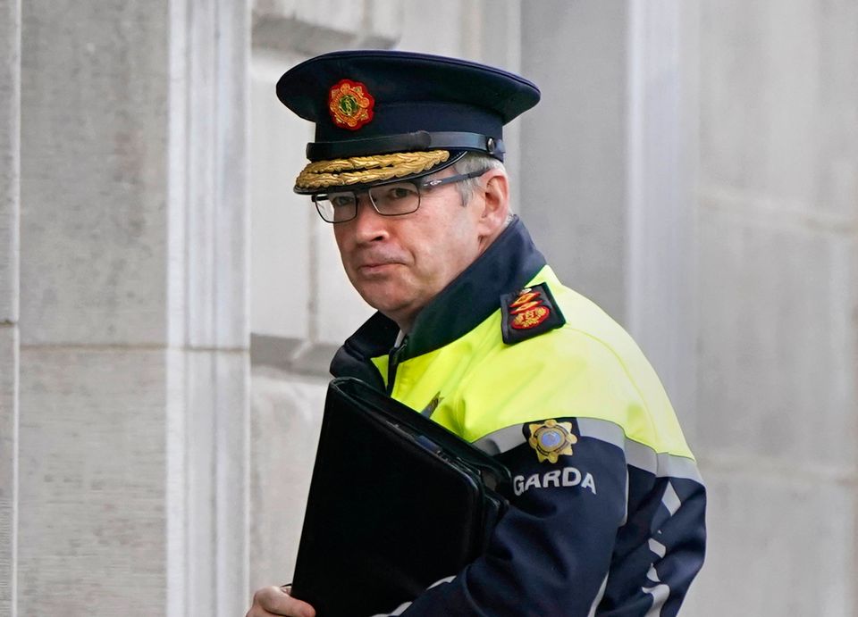 Garda Commissioner Drew Harris arriving to appear before the justice committee at Leinster House following riots in Dublin last week. PA