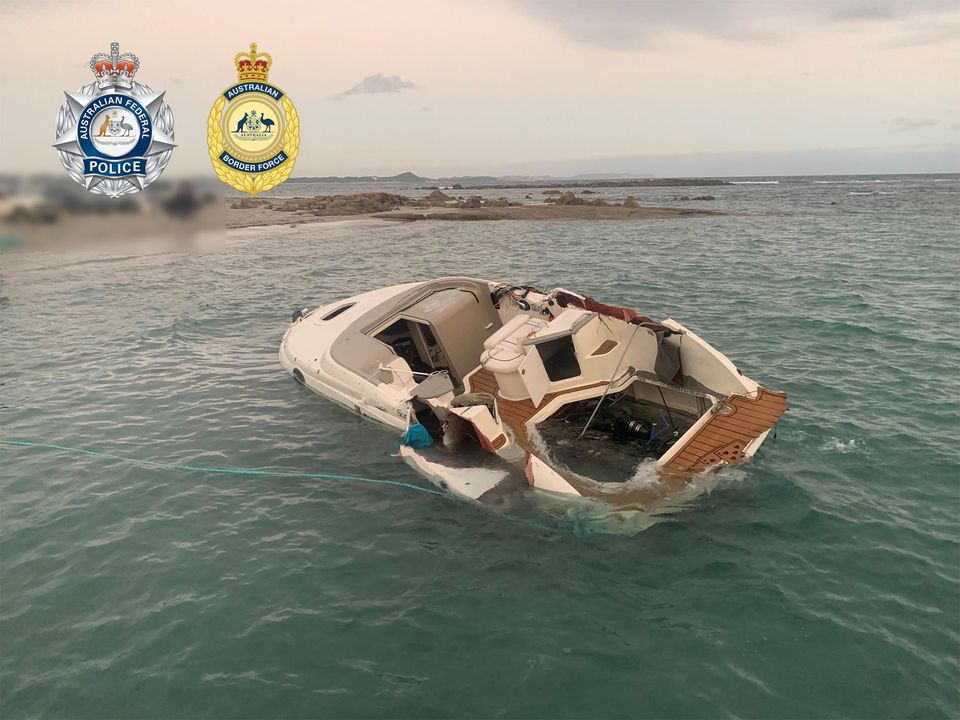 The boat was found overturned off Peaceful Bay in Western Australia last week. Photo: Australian Federal Police