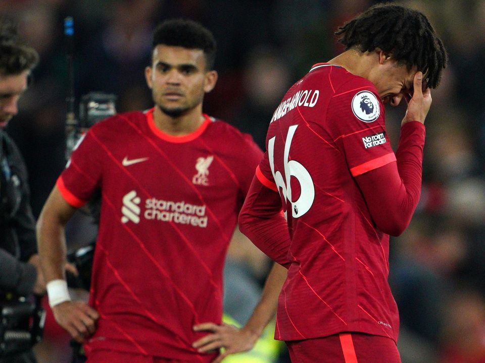 Liverpool’s title hopes suffered a blow with a draw at home to Tottenham (Peter Byrne/PA).