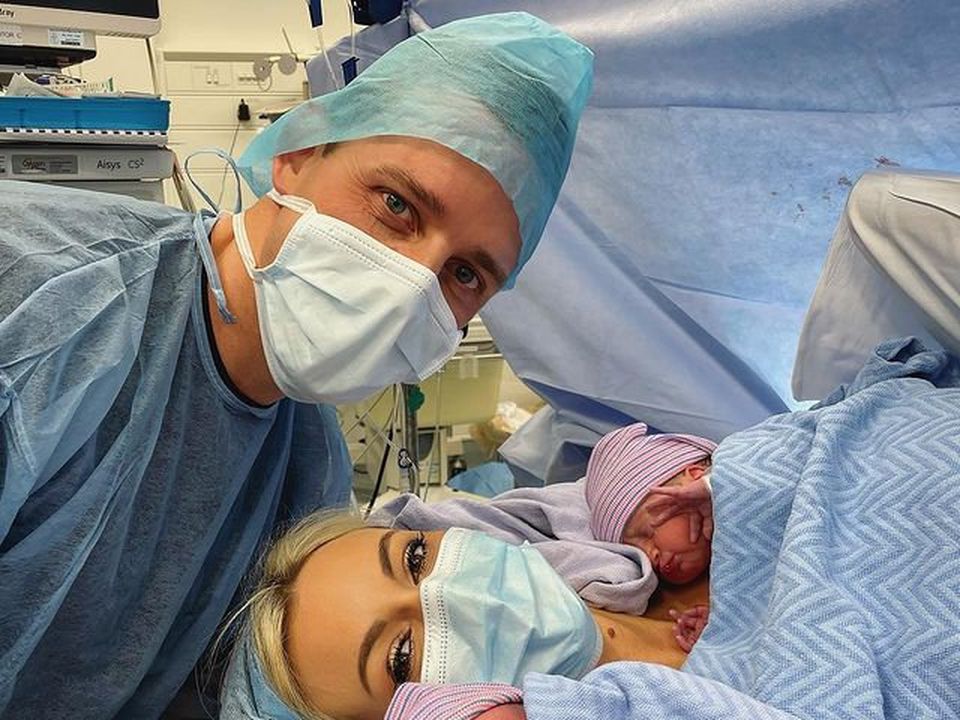 Rosanna Davison after giving birth to twins Oscar and Hugo