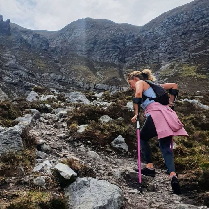 Nikki has already scaled several mountains with the aid of her crutches