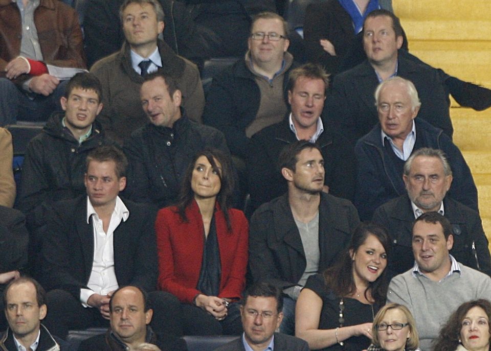 Frank Lampard, centre right, in the stands at Stamford Bridge with wife Christine, centre left, and his father Frank Lampard Sr, far right (Nick Potts/PA)
