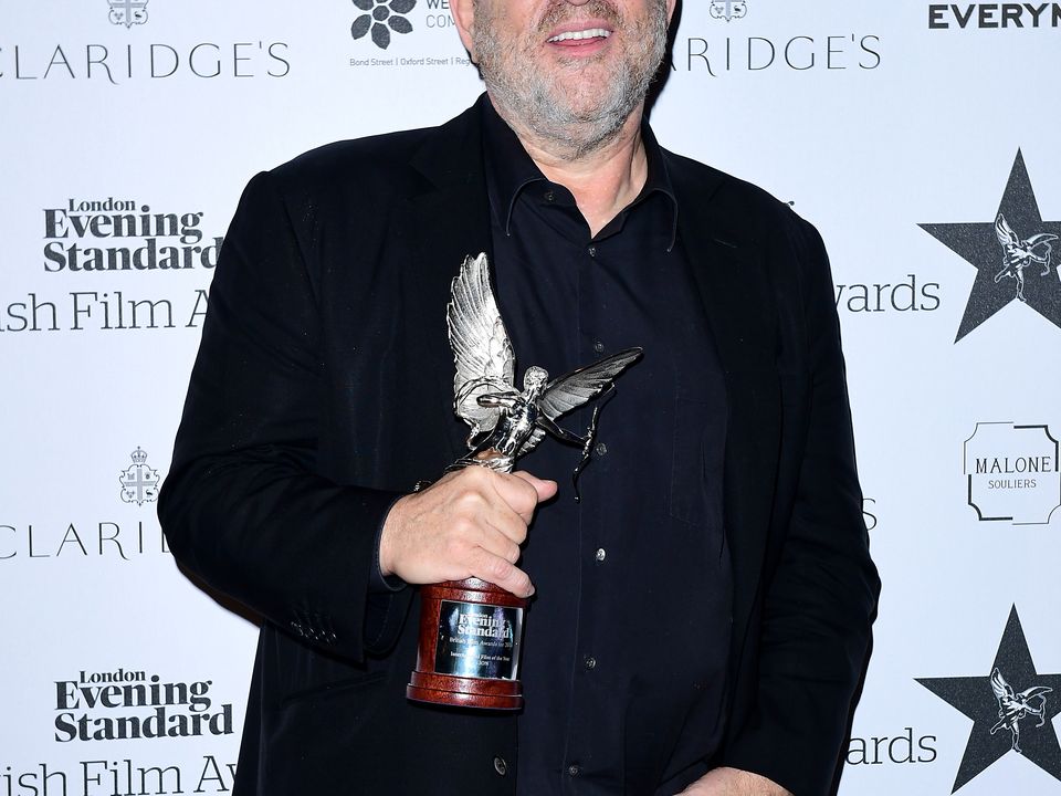 Harvey Weinstein picking with the award for International Film of the Year for Lion at the Evening Standard Film Awards at Claridge's, Brook Street, London.