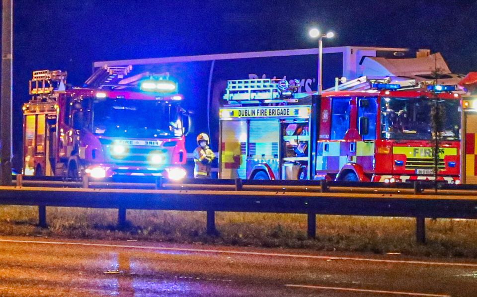 Emergency services at the scene of the fatal road crash involving a truck and a car which occurred on the N7 at Junction 3, just before Rathcoole. Photo: Damien Storan.