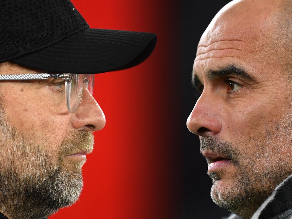 Liverpool manager Jurgen Kopp and Manchester City boss Pep Guardiola will face off in the FA Cup as well as battle for the Premier League title. Picture: Getty Images