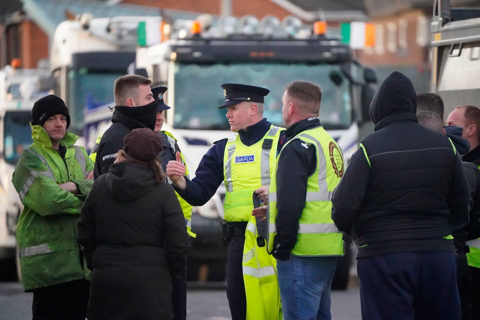 Gardaí at the truckers' protest. Picture: PA