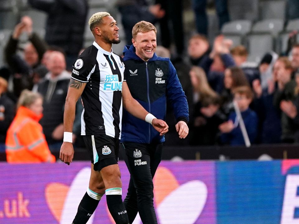 Newcastle head coach Eddie Howe (right) has challenged Joelinton to play himself into Brazil’s Wold Cup finals squad (Owen Humphreys/PA)