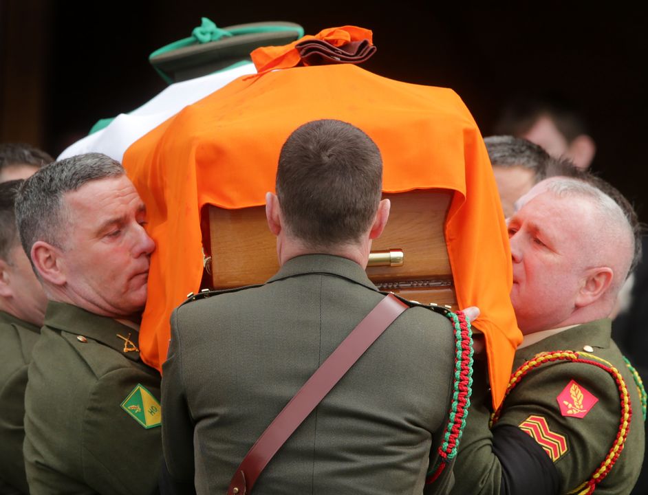The funeral mass of Acting Sergeant Major Declan O'Connell in St Brigid's Church in the Curragh Camp. Picture; Gerry Mooney