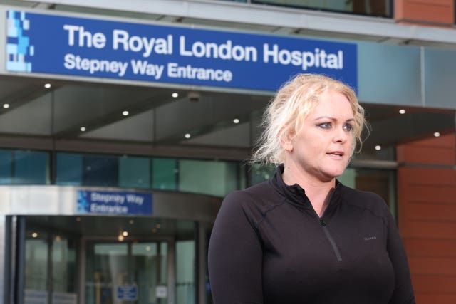 Hollie Dance, mother of 12-year-old Archie Battersbee, speaks to the media outside the Royal London hospital in Whitechapel, east London (James Manning/PA)