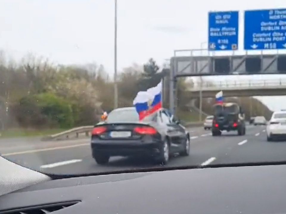 A motorist photographed Russian supporters on the M50 in Dublin on April 10