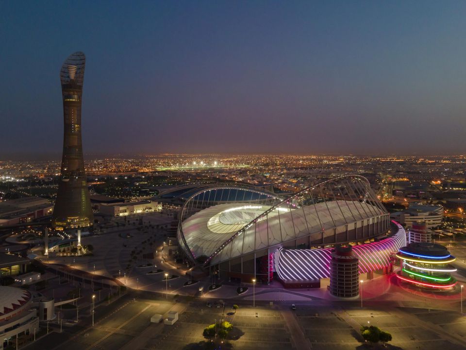An aerial view of Khalifa Stadium stadium at sunrise in Doha, Qatar. Photo by: David Ramos/Getty Images)