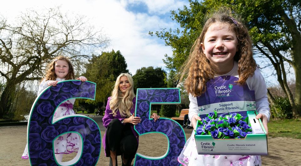 Rosanna Davison with sisters Caoimhe ui Luing, aged 8, and Fiadh, aged 6, backing 65 Roses Day